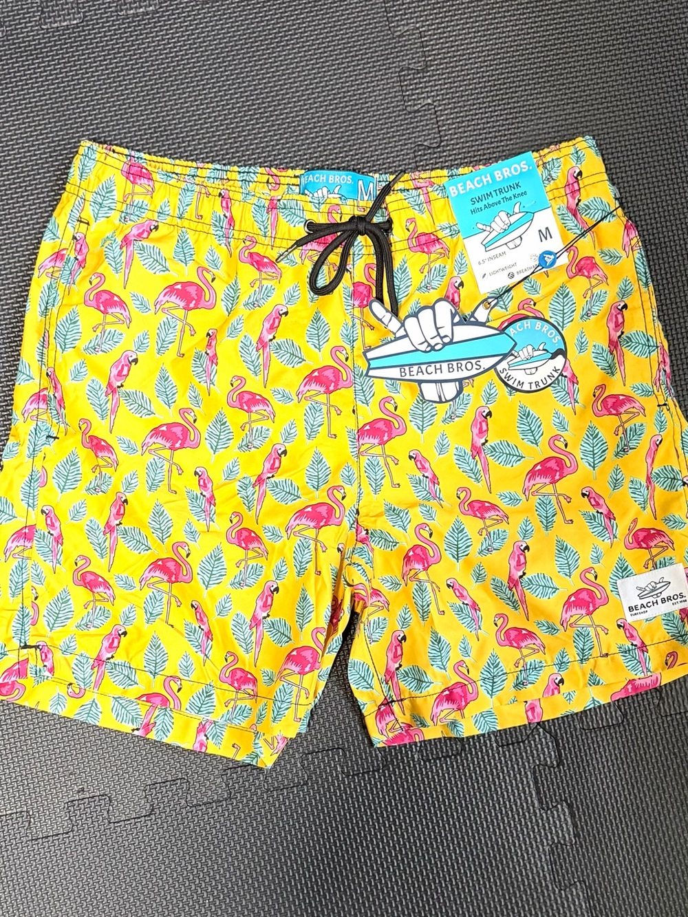 Beach Bros Men's Yellow Flamingo Swim Trunks